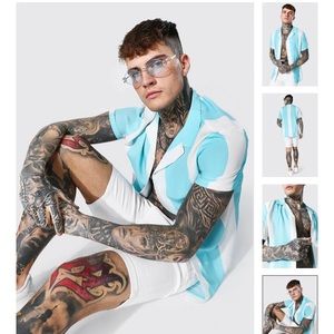 Jackson Mahomes's Boyfriend's Striped Button Up Short Sleeve Shirt